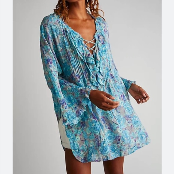 Free People Nisha Floral Sheer Tunic Top - Picture 7 of 7